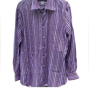 Peter Millar Men’s Sz Lrg Purple Striped Cotton Button Down Casual Dress Shirt